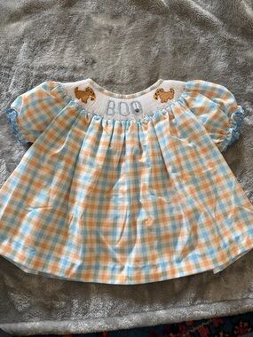 Elizabeth Suzann Blue and orange Gingham Smocked Top